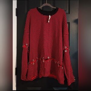 Hot Topic Red and Black Striped Sweater